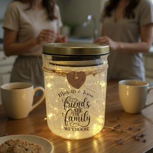 FRIENDS ARE FAMILY | Personalised LED Jam Jar Pendant Light PureEssenceGreetings