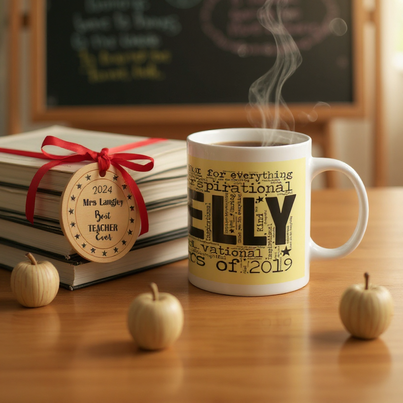 TEACHER Personalised Mug and Wood Plaque Set PureEssenceGreetings