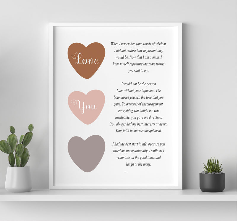 Love You Mum Poem | Personalised Poem Print PureEssenceGreetings