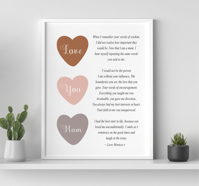 Love You Mum Poem | Personalised Poem Print PureEssenceGreetings