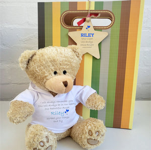 Personalised Baby Memorial Teddy with T shirt. PureEssenceGreetings