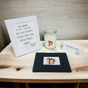 Memorial Table Set | Large Card Sign | Message Book | Candle | Table Card Pure Essence Greetings