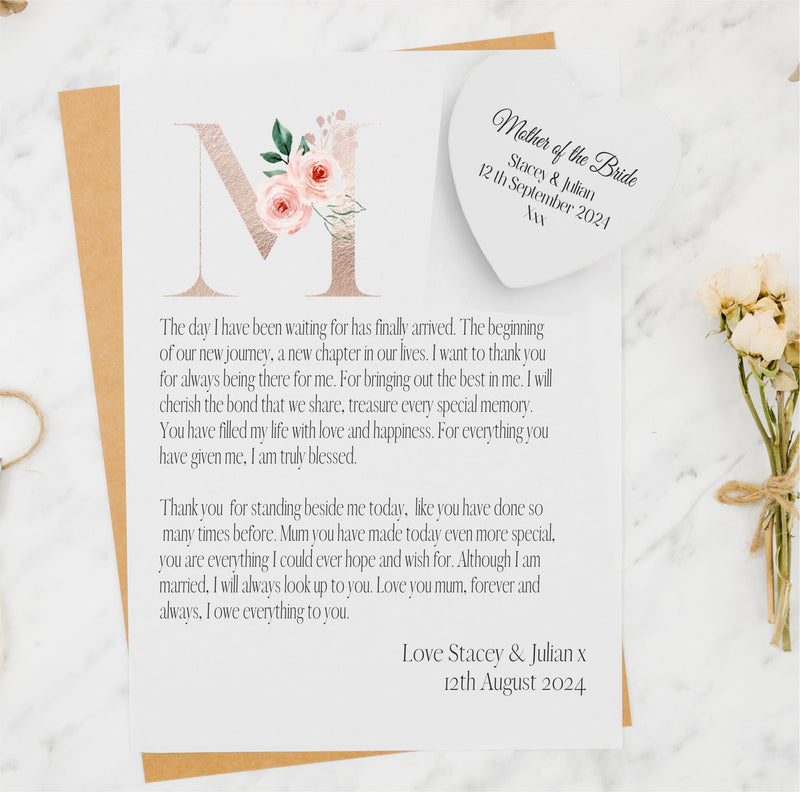 Mother of the Bride Personalised  Poem Letter & Heart Token PureEssenceGreetings