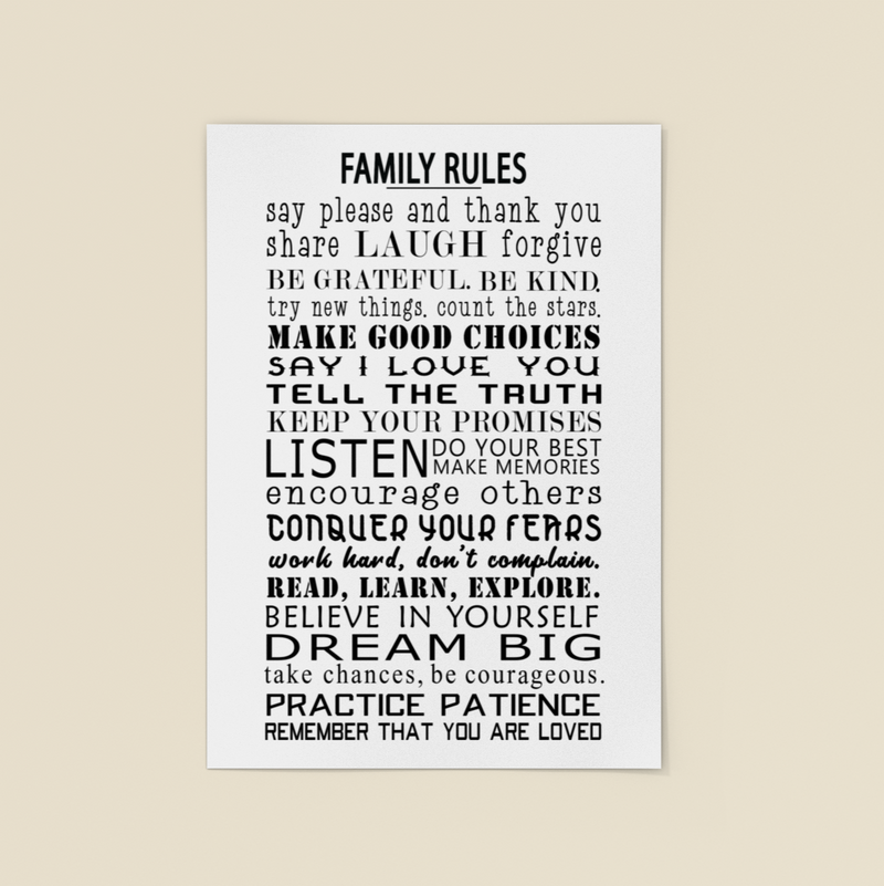 FAMILY RULES Wood Plaque PureEssenceGreetings