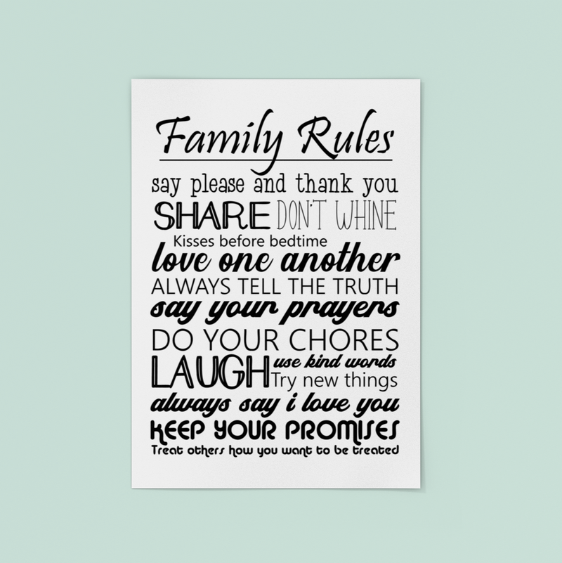 FAMILY RULES  Print | Unframed | Framed PureEssenceGreetings