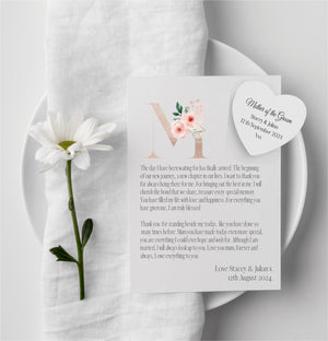 Mother of the Groom Personalised  Poem Letter & Heart Token PureEssenceGreetings