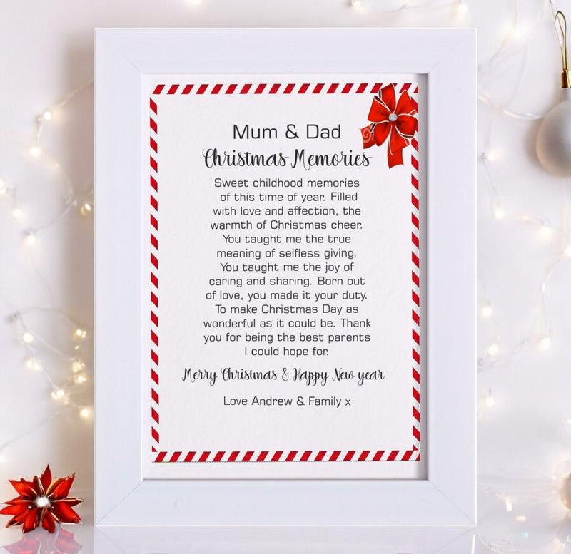 Mum & Dad Personalised Christmas Poem Keepsake Card PureEssenceGreetings