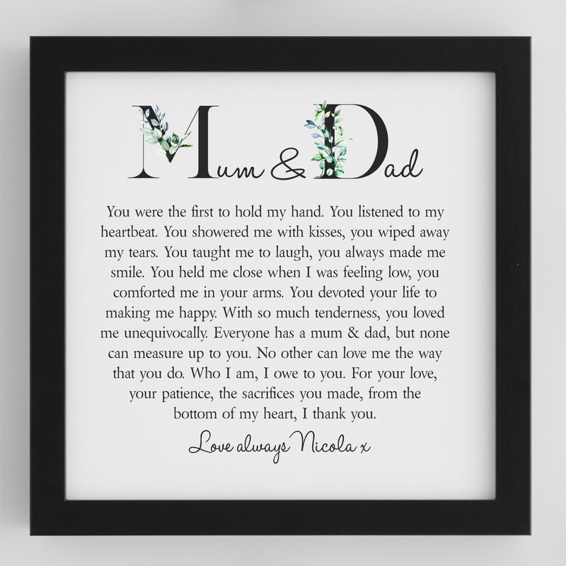 Mum & Dad Personalised Framed Poem PureEssenceGreetings