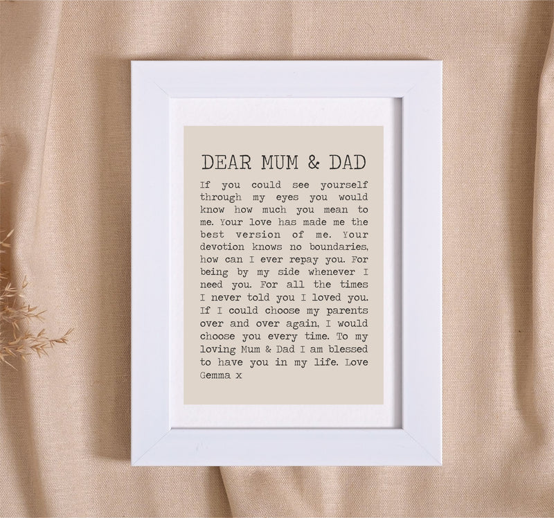 Mum & Dad Personalised Framed Poem | Blessed PureEssenceGreetings