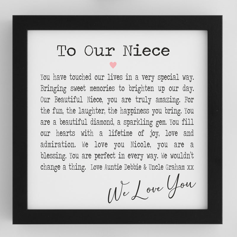 Niece Personalised Box Framed Poem PureEssenceGreetings