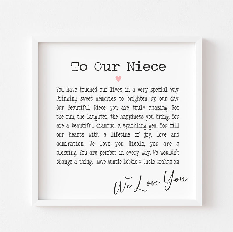 Niece Personalised Box Framed Poem PureEssenceGreetings