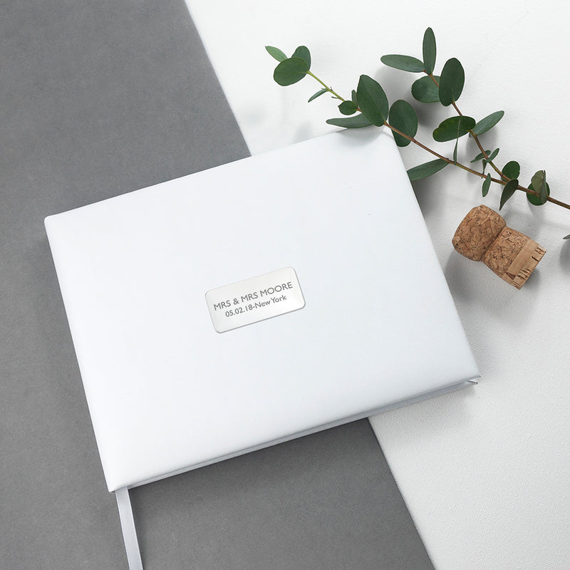 PERSONALISED WHITE LEATHER WEDDING GUEST BOOK PureEssenceGreetings