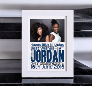 16th Birthday WordArt Personalised Photo Card PureEssenceGreetings