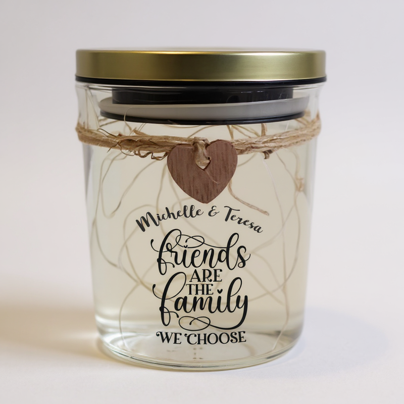 FRIENDS ARE FAMILY | Personalised LED Jam Jar Pendant Light PureEssenceGreetings