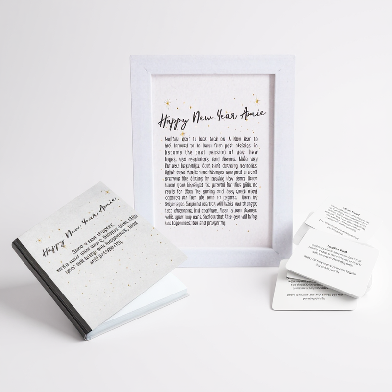 Mounted New Year Card | A5 Journal | 30 Wellbeing Reflection Cards Gift Set Pure Essence Greetings