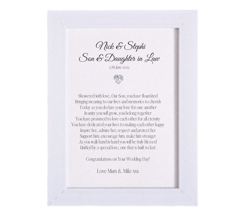 Personalised Son and Daughter-in-Law Wedding Gift Set – Mounted Poem, Wooden Heart & Wallet Card PureEssenceGreetings