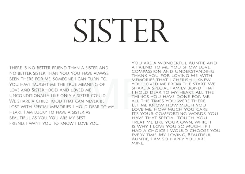 Sister/Auntie Mini Photo Poem Book: Celebrating the Special Bond You Share PureEssenceGreetings