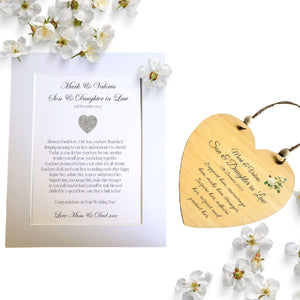 Son & Daughter in Law Card & Heart Plaque Wedding Gift Set PureEssenceGreetings 