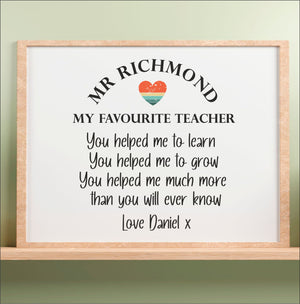 Personalised Favourite Teacher Plaque PureEssenceGreetings 
