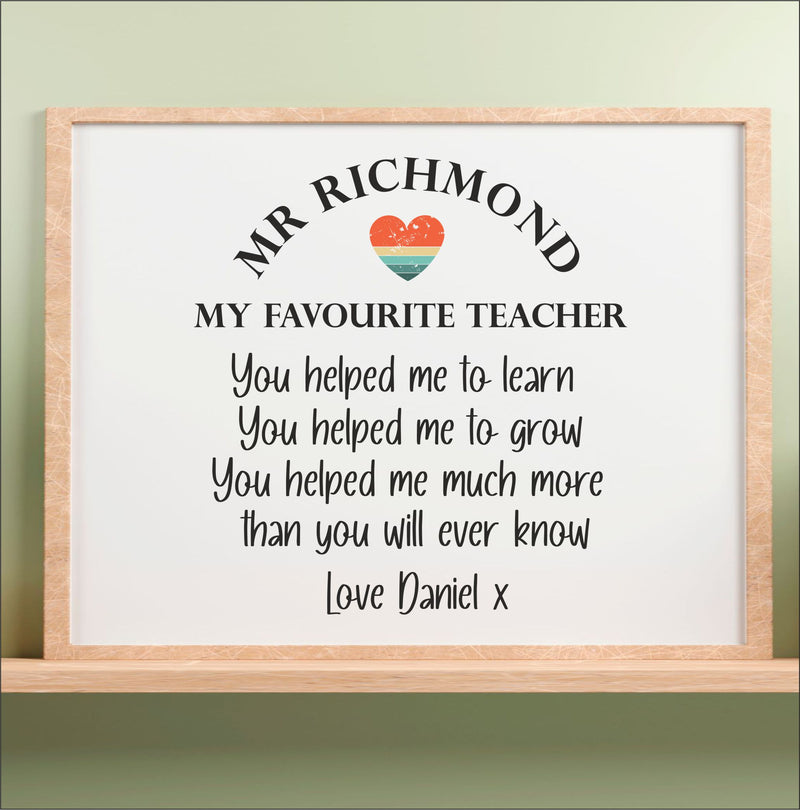 Personalised Favourite Teacher Plaque PureEssenceGreetings 