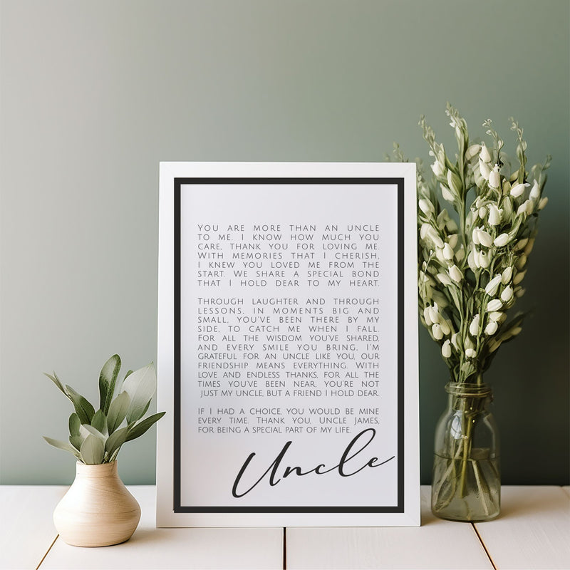 Uncle Personalised Framed Verse PureEssenceGreetings