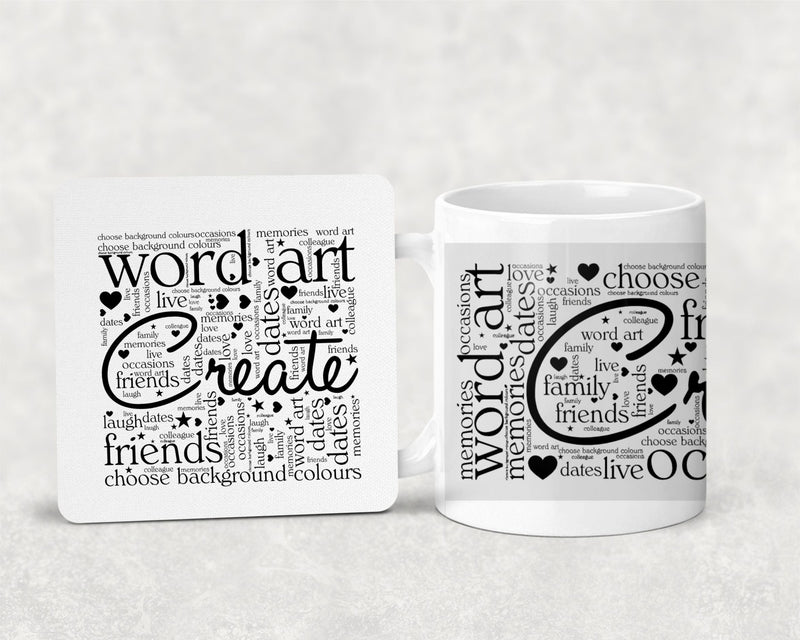 Personalised Word Art Ceramic Mug and Coaster Set - Own Words PureEssenceGreetings