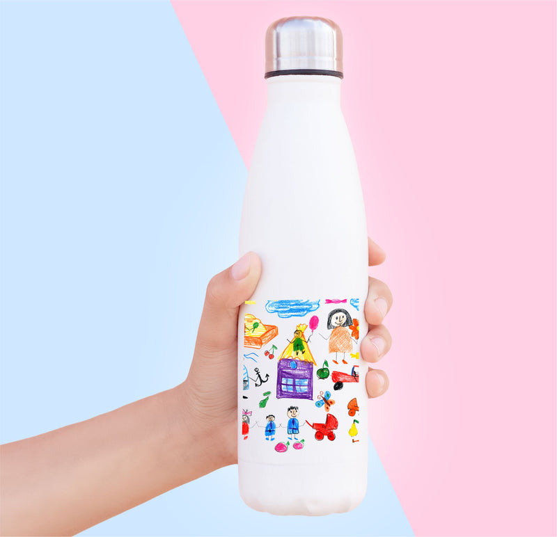 Child's Artwork Personalised Water Bottle Pure Essence Greetings