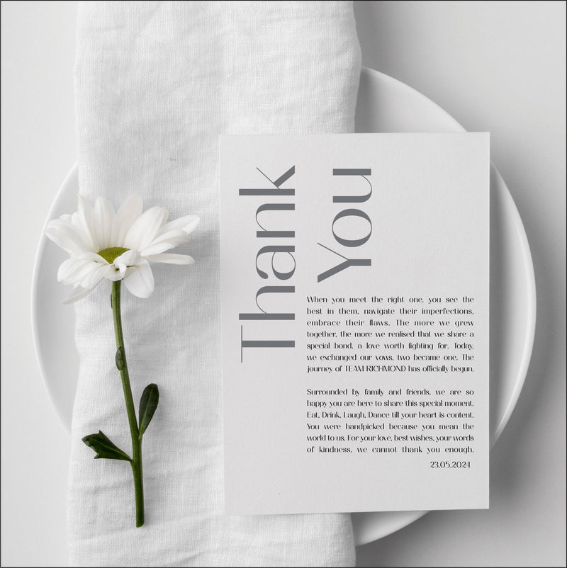 Guests Personalised Thank you Wedding Place Setting Poem Letter Pure Essence Greetings