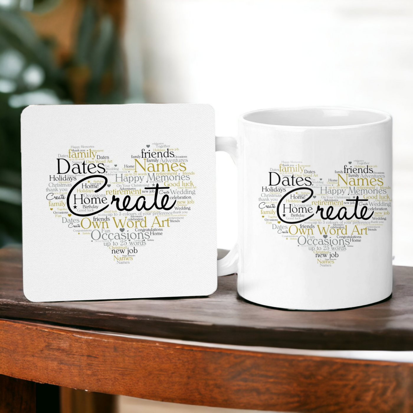 Personalised Word Art Ceramic Mug and Coaster Set