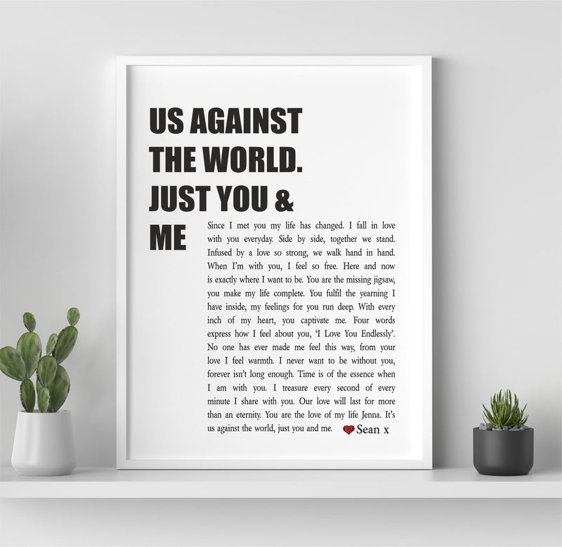 You & Me -  Love Poem | Personalised Poem print PureEssenceGreetings