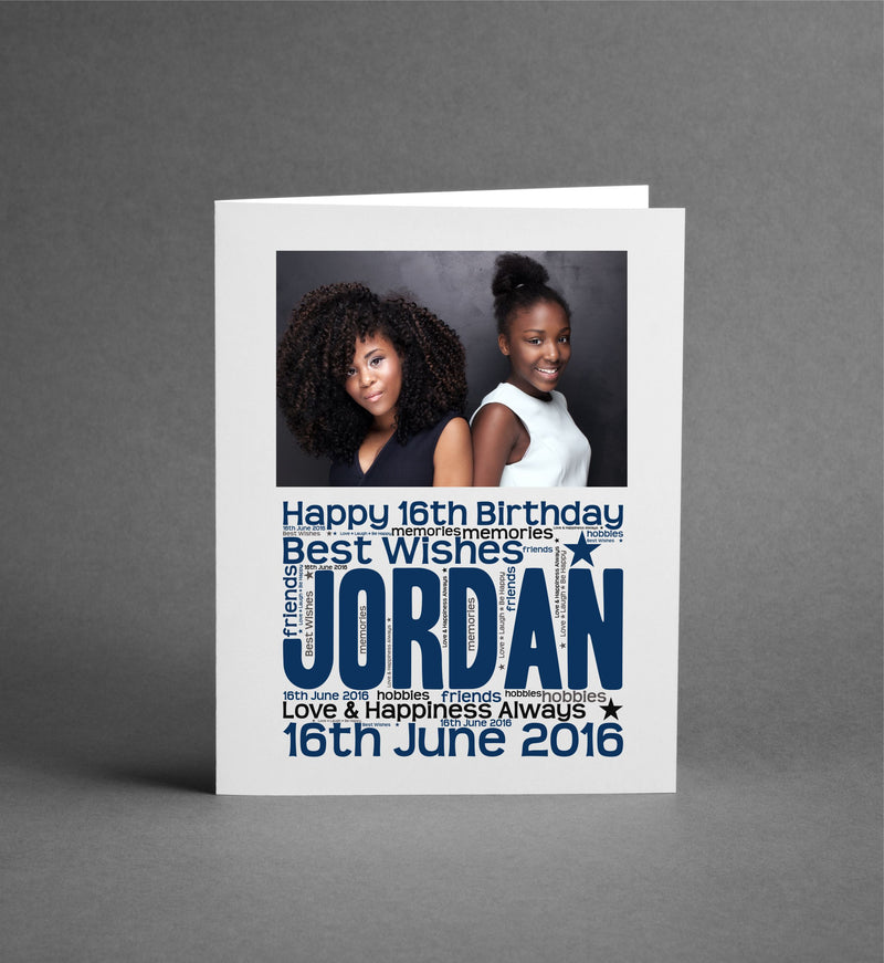16th Birthday WordArt Personalised Photo Card PureEssenceGreetings