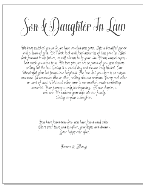 Son and Daughter in Law Framed Wedding Poem PureEssenceGreetings