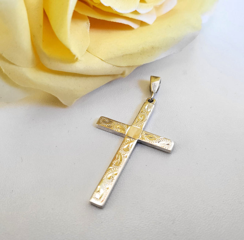 Personalised 9ct Gold Cross with Sterling Silver Heart & CZ Necklace PureEssenceGreetings