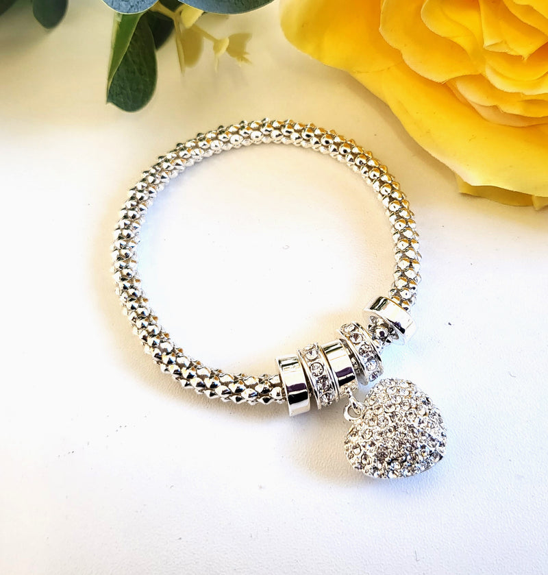 Equilibrium – Silver Diamante Heart Charm Bracelet PureEssenceGreetings