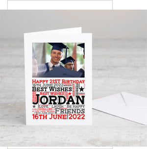 21st Birthday WordArt Personalised Photo Card PureEssenceGreetings