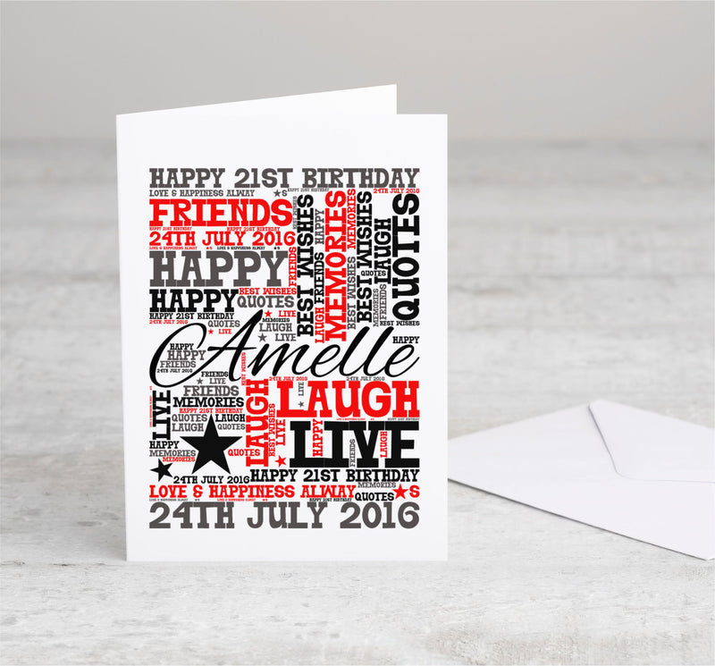 21st Birthday WordArt Personalised Card PureEssenceGreetings