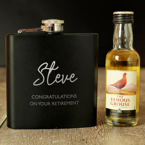 Personalised Free Text Hipflask and Whisky Miniature Set Pure Essence Greetings