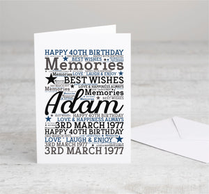 40th Birthday WordArt Personalised Card PureEssenceGreetings