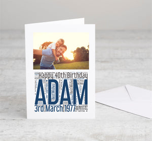 40th Birthday WordArt Personalised Photo Card PureEssenceGreetings