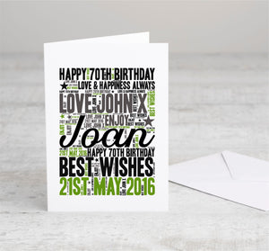 70th Birthday WordArt Personalised Card PureEssenceGreetings