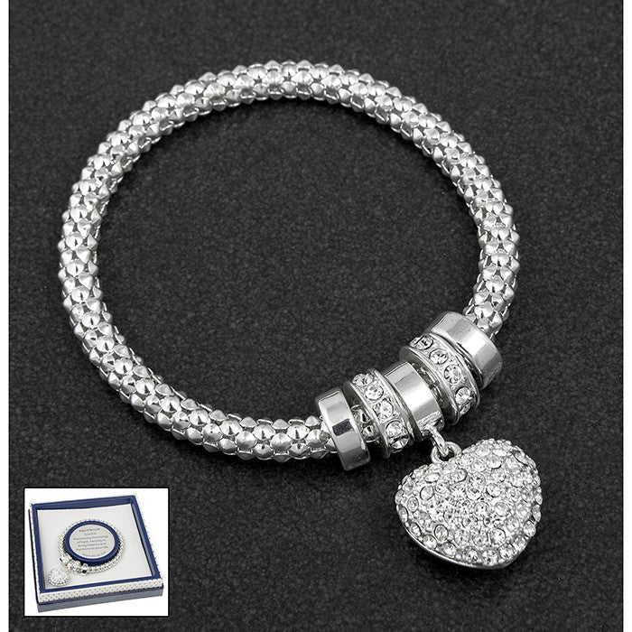 Equilibrium – Silver Diamante Heart Charm Bracelet PureEssenceGreetings