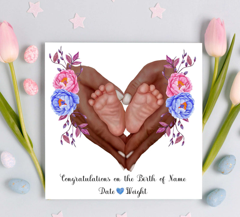 Baby Love Heart Feet Personalised Card PureEssenceGreetings