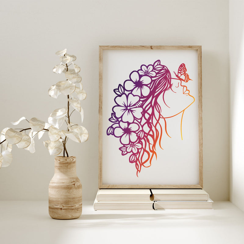 Modern Floral Lady Butterfly Lady Print PureEssenceGreetings