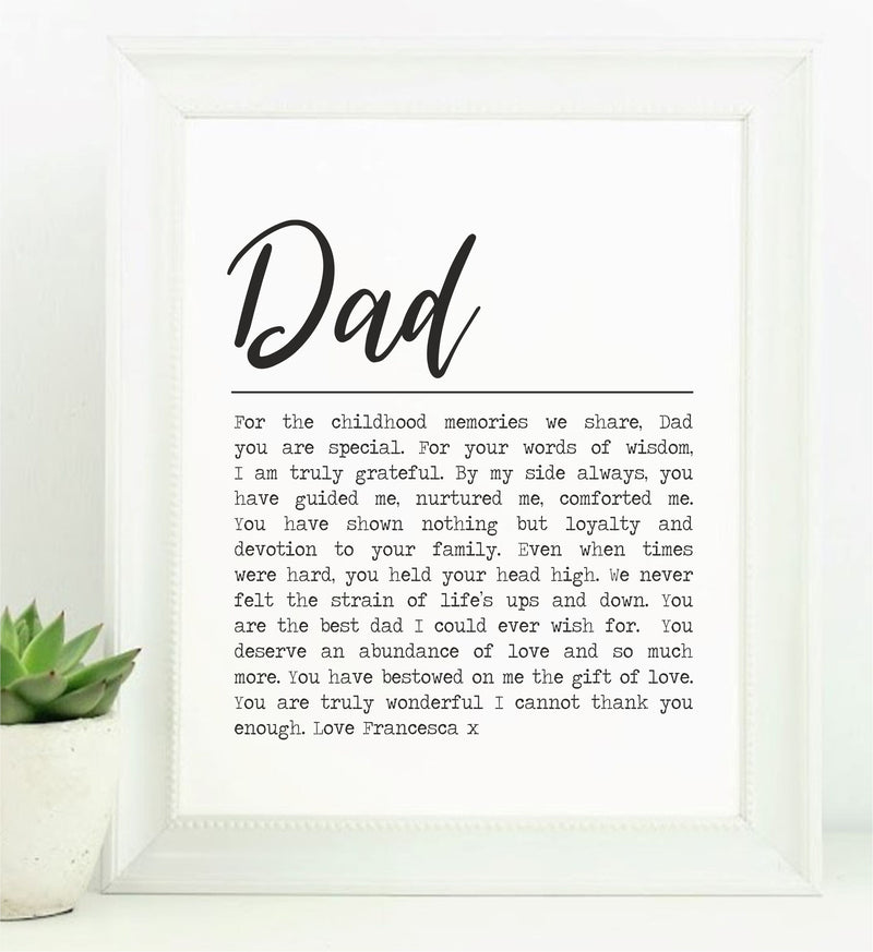 Dad Personalised Framed Poem | For You Dad PureEssenceGreetings 