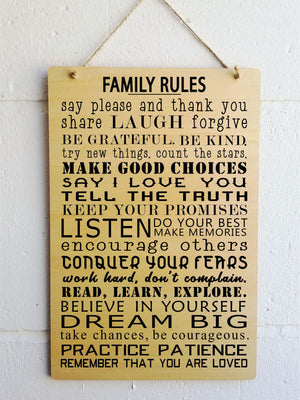 FAMILY RULES Wood Plaque PureEssenceGreetings