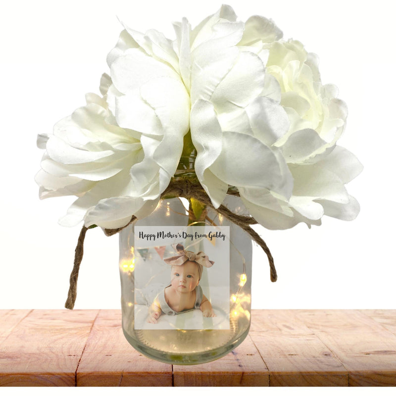 Floral LED Photo Candle Jar | Own Text PureEssenceGreetings