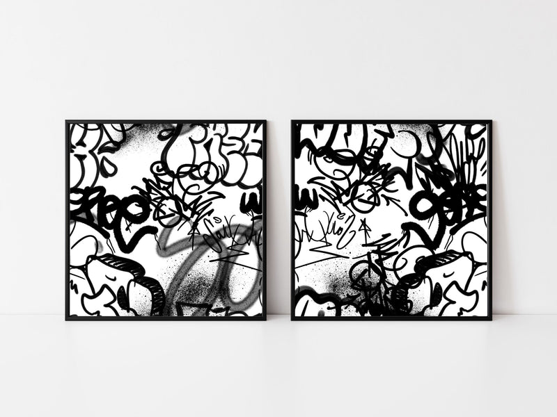 Black and White Graffiti Background Framed Print | Set of 2 PureEssenceGreetings