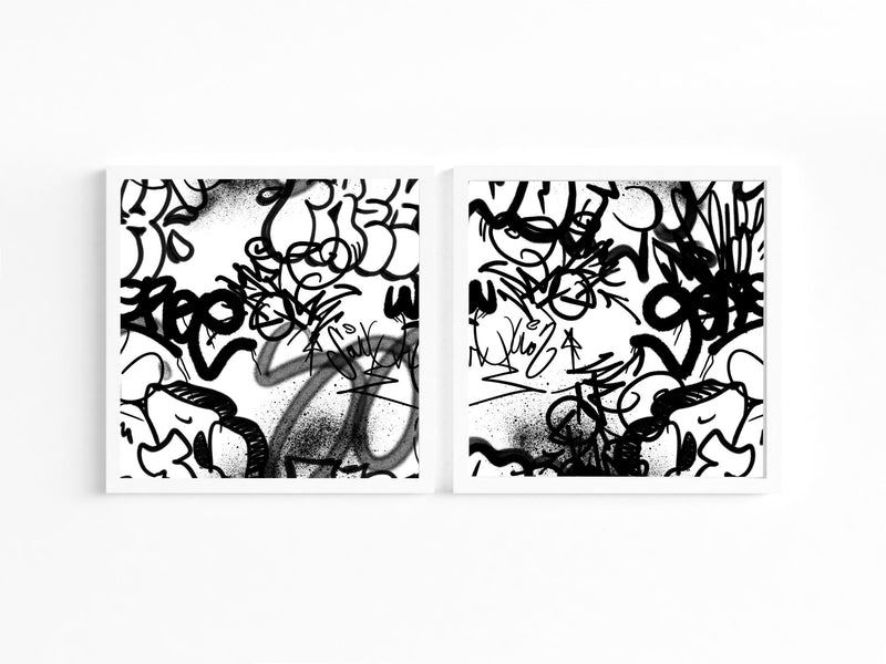 Black and White Graffiti Background Framed Print | Set of 2 PureEssenceGreetings