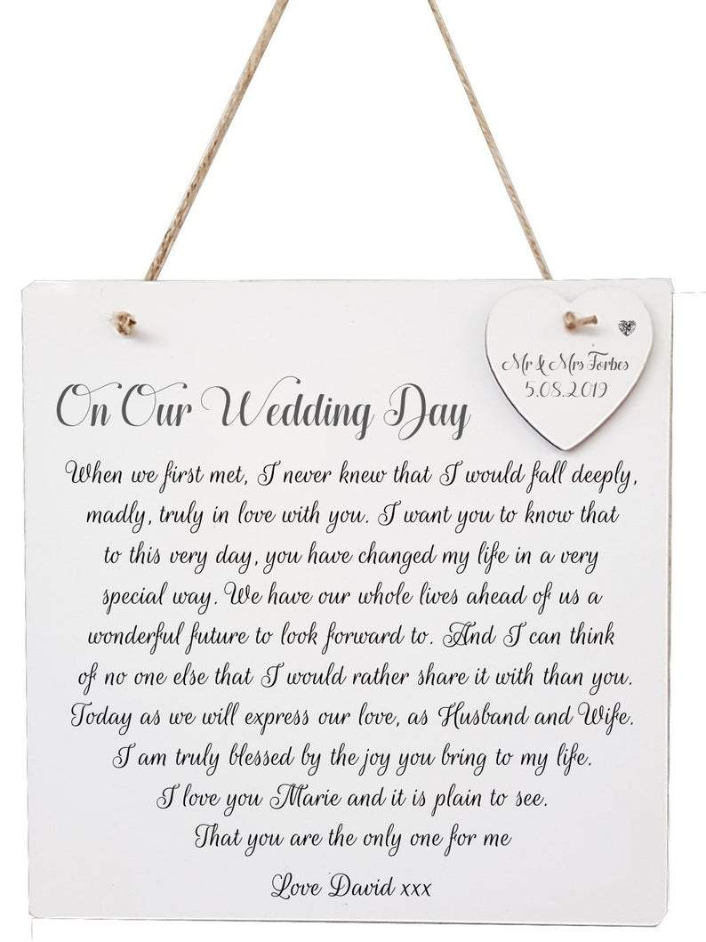 Our Wedding Day Poem Personalised Plaque - PureEssenceGreetings 
