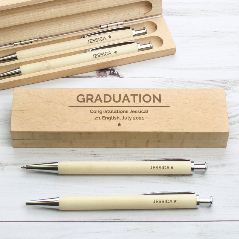 Personalised Classic Wooden Pen & Pencil Box Set Pure Essence Greetings 